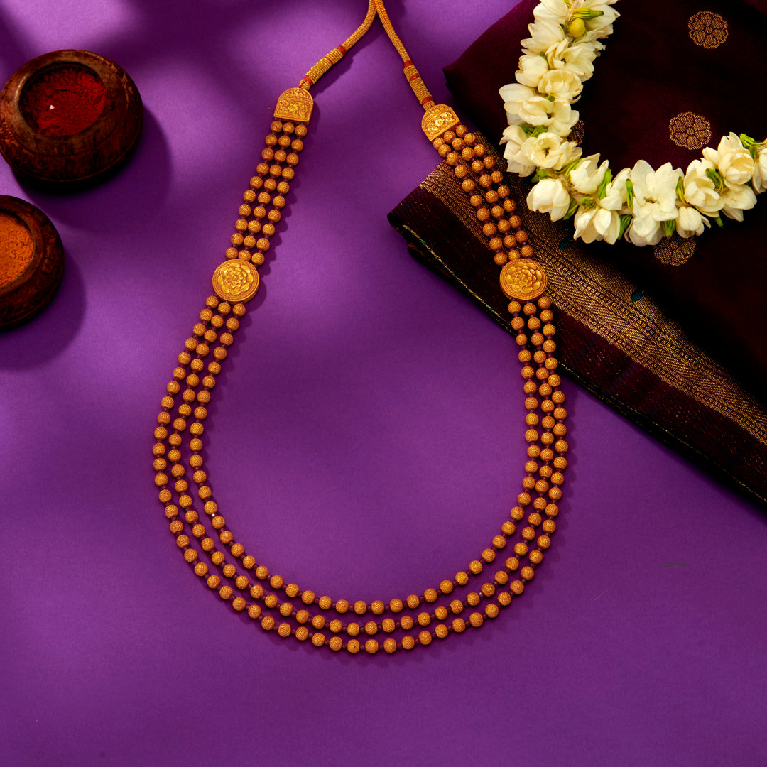 Triple Elegance Yellow Gold Thushi Necklace For Women