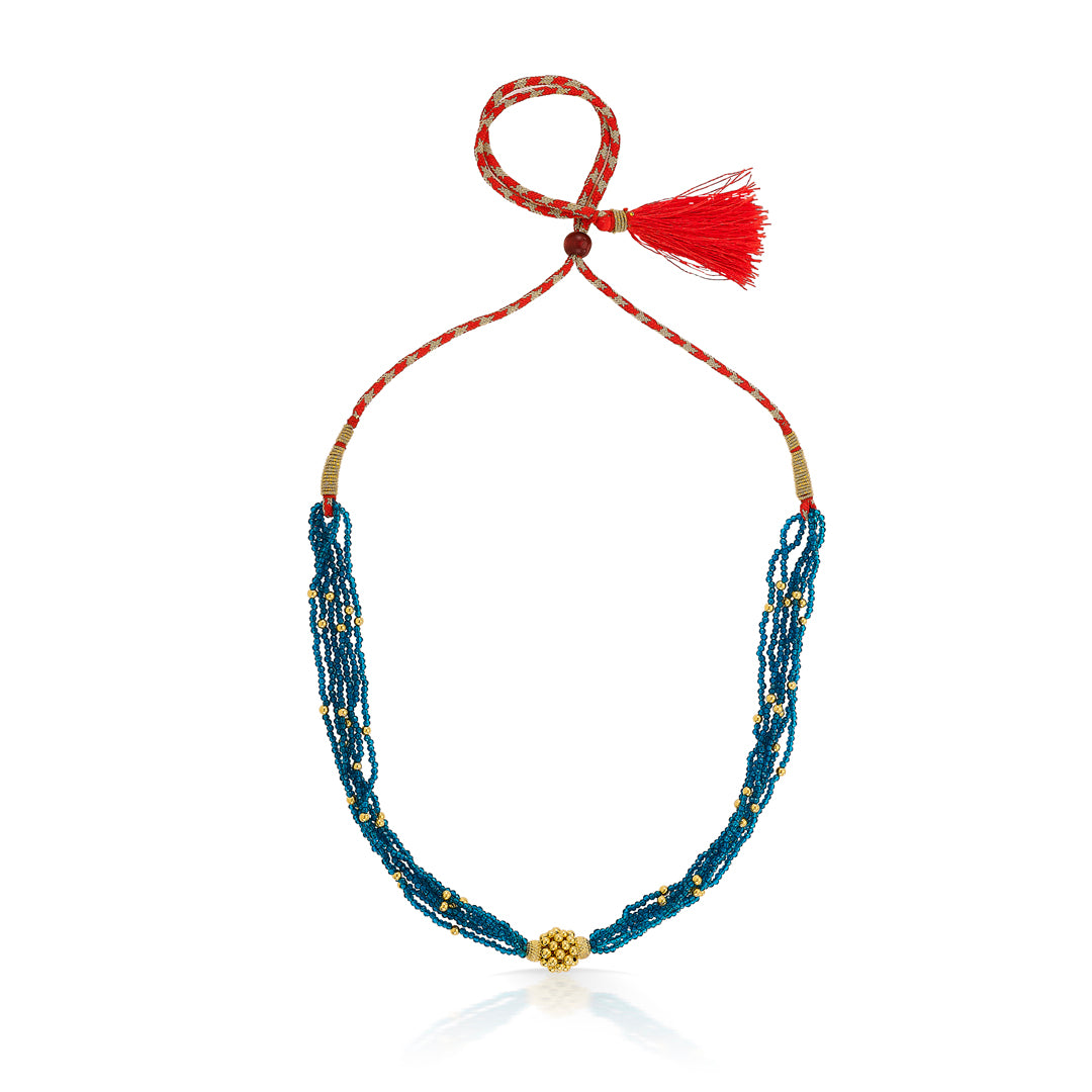blue royale yellow gold thushi necklace for women