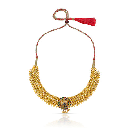 Peacock Plume Yellow Gold Thushi Necklace For Women