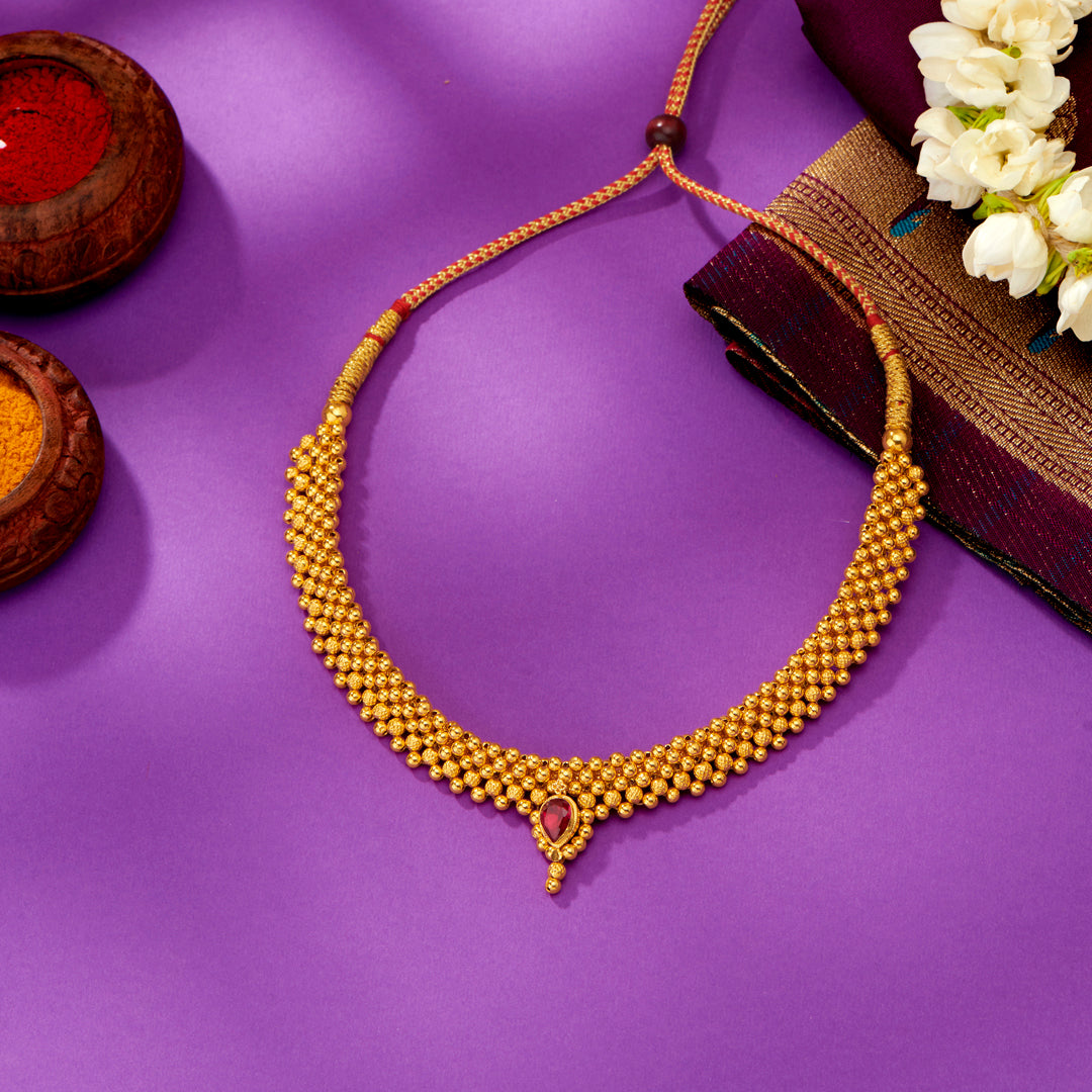 Saaj Yellow Gold Thushi Necklace For Women