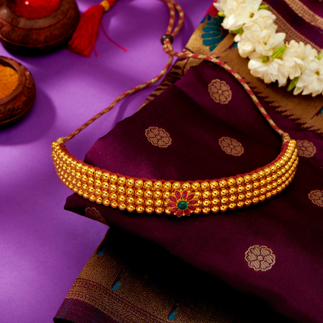 shringar yellow gold thushi necklace for woman