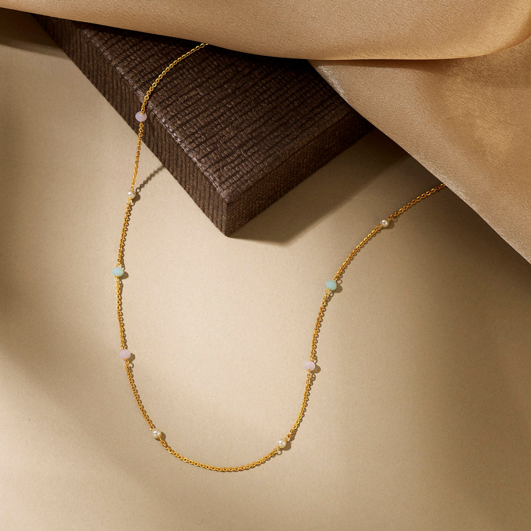 Beads & Pearls Chain Gold Necklace For Women