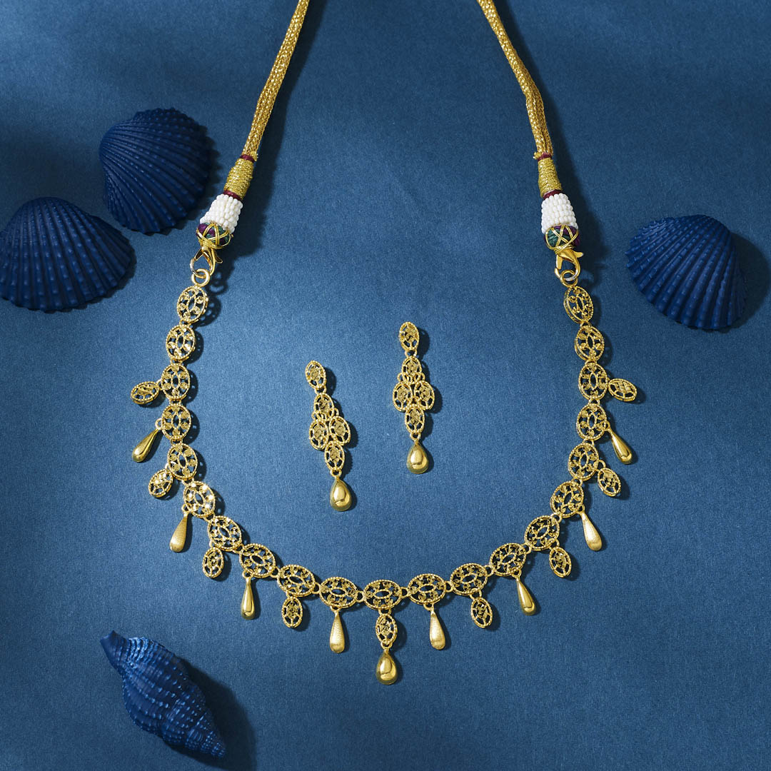 Swarnika Cascade Gold Necklace Set For Women