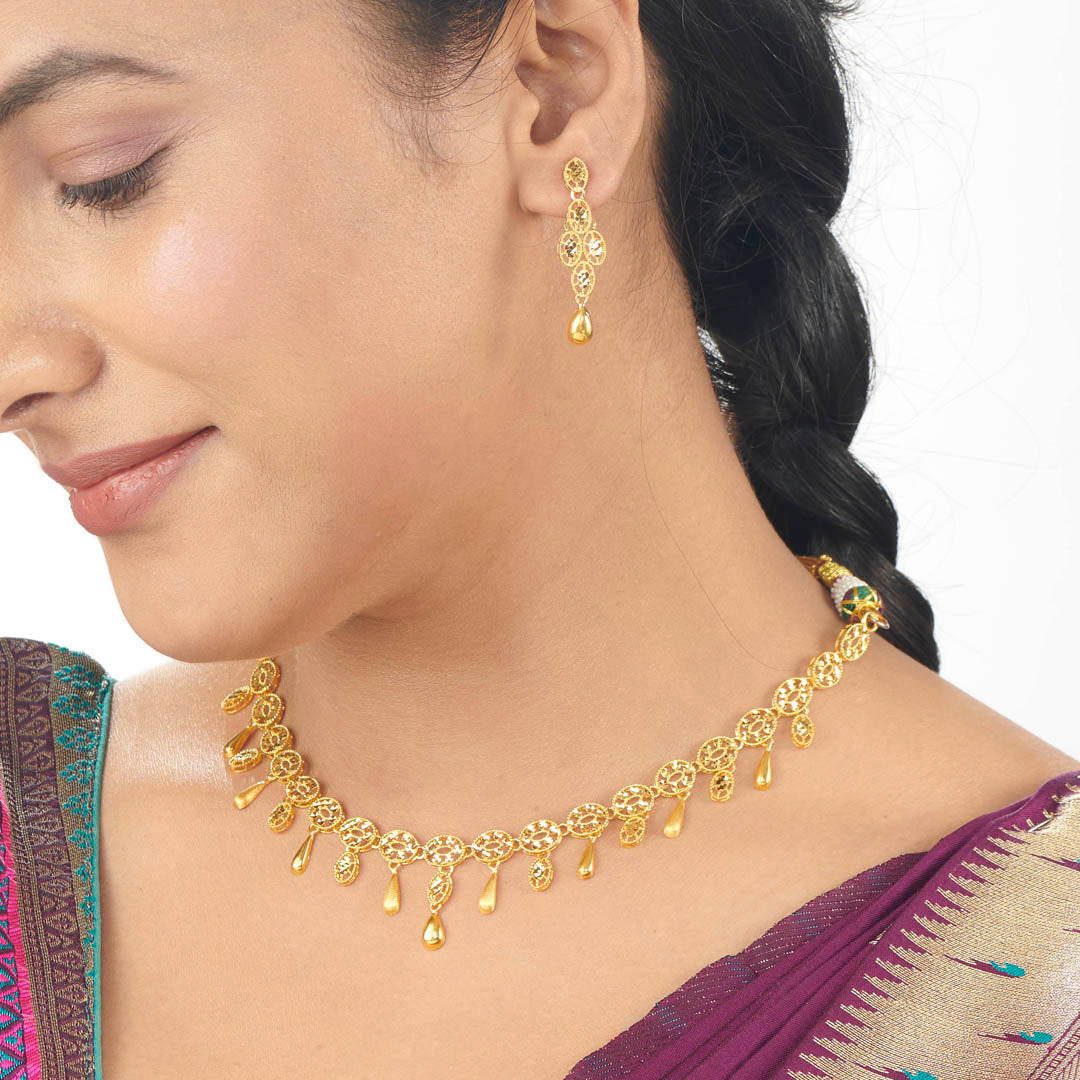 Swarnika Cascade Gold Necklace Set For Women