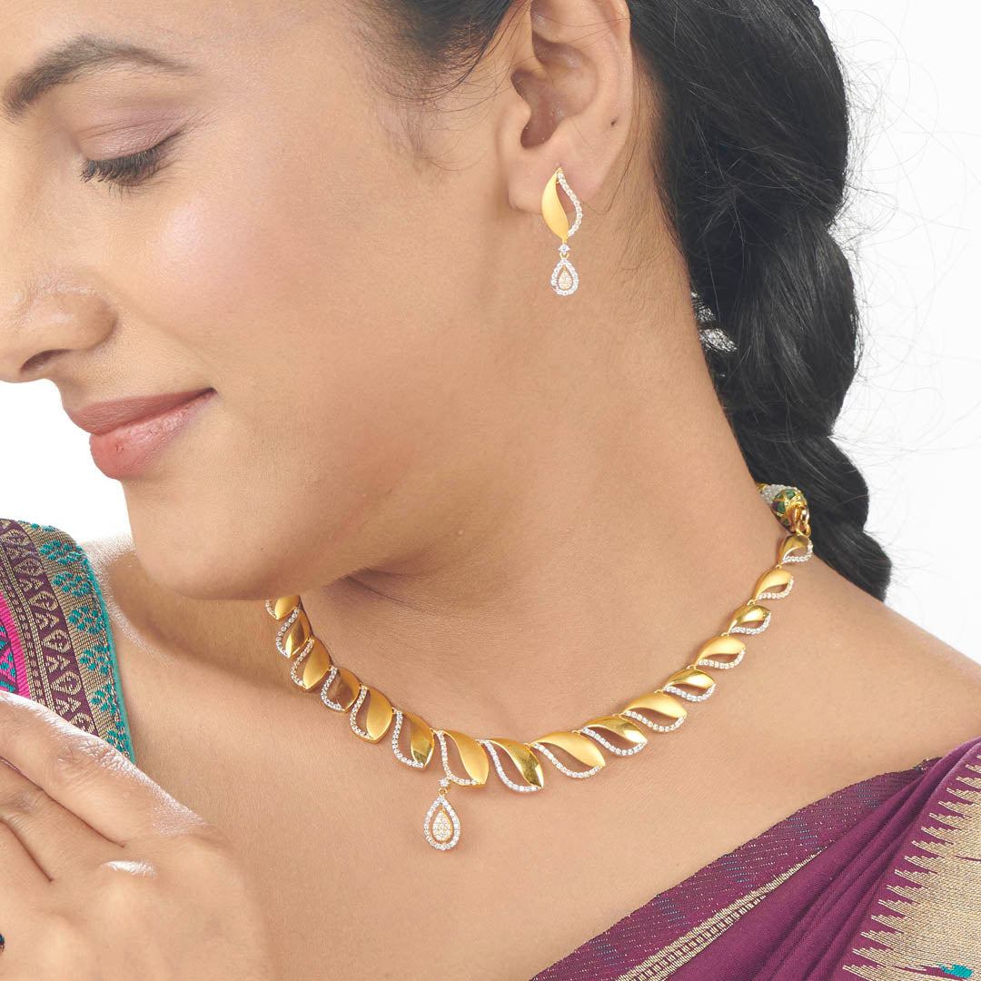 Imperial Petals Gold Necklace Set For Women