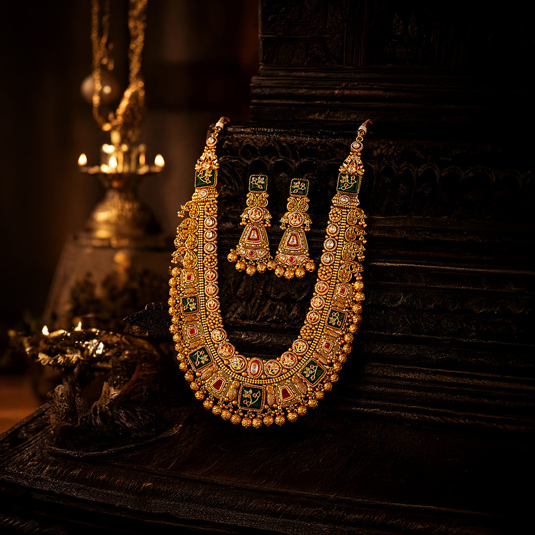 Devika Pratha Gold Necklace Set