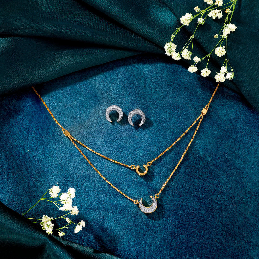 Half Moon Charm Yellow Gold Necklace For Women