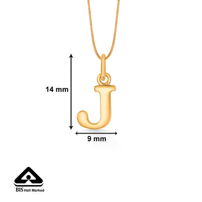 J Letter Yellow Gold Alphabet Unisex Pendant