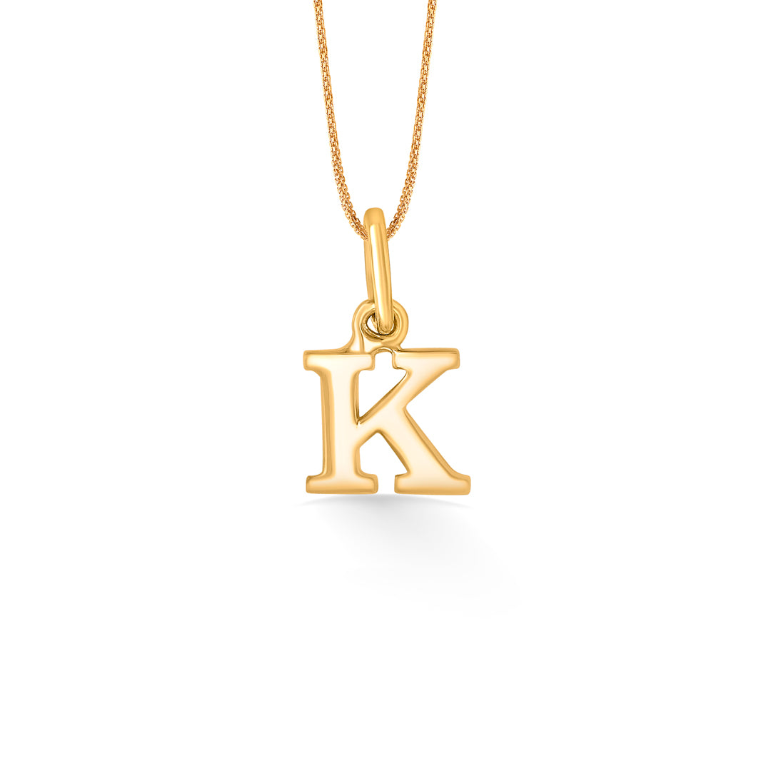 k letter yellow gold alphabet unisex pendant