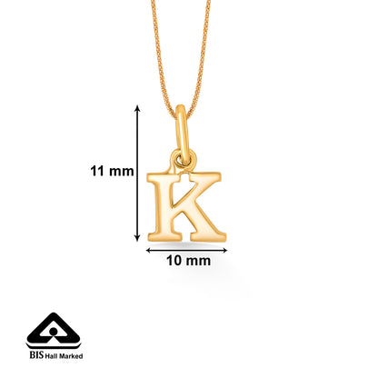 K Letter Yellow Gold Alphabet Unisex Pendant