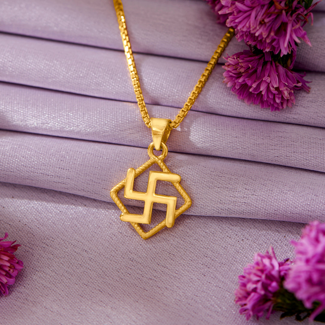 Swastik Yellow Gold Religious Unisex Pendant