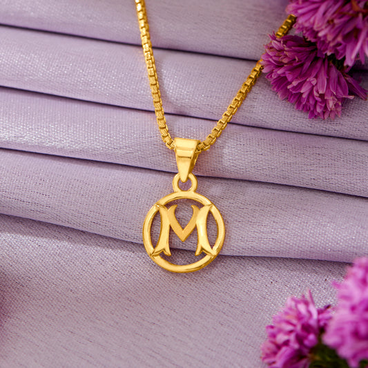 M Letter Yellow Gold Alphabet Unisex Pendant
