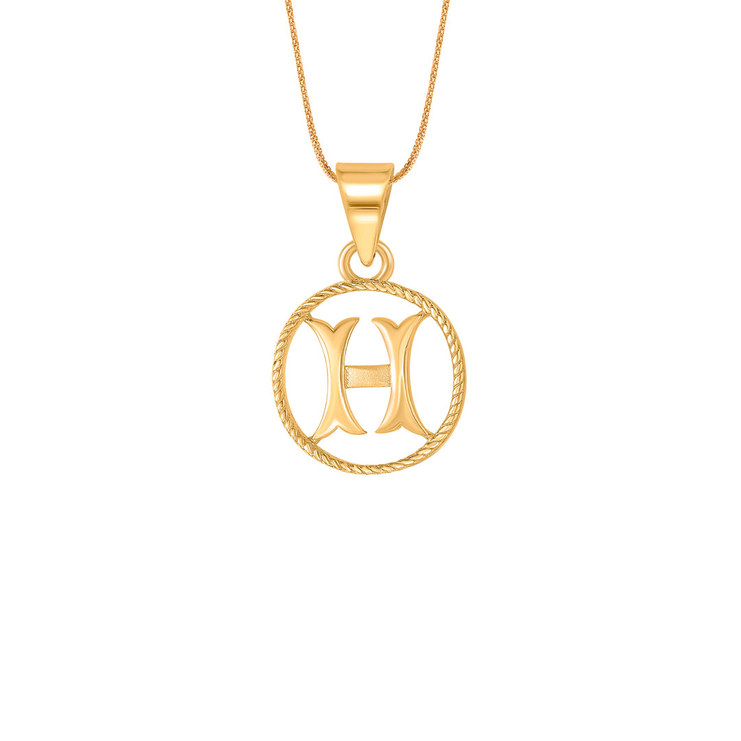 H Letter Yellow Gold Alphabet Unisex Pendant