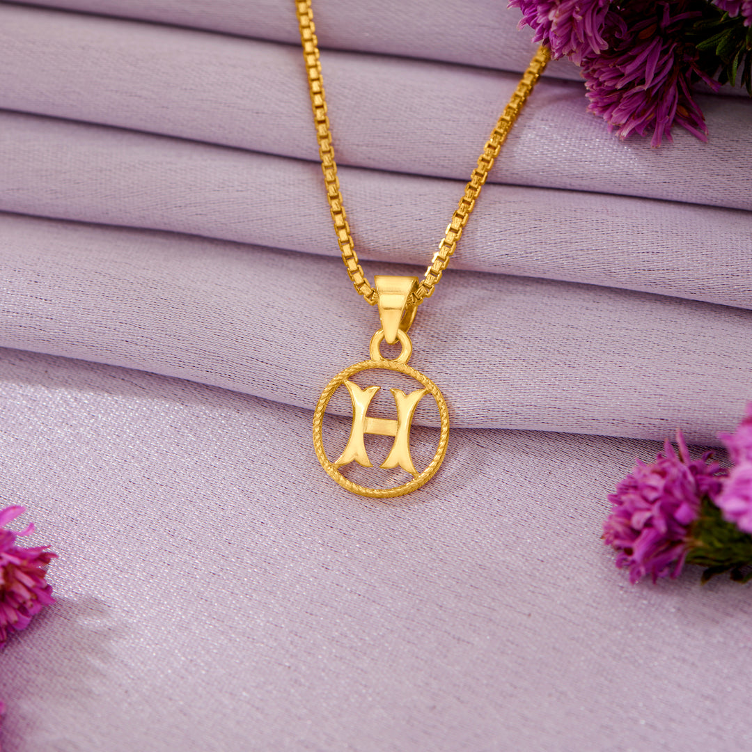 H Letter Yellow Gold Alphabet Unisex Pendant