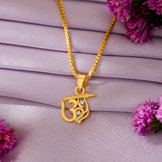 Om Basuri Yellow Gold Religious Unisex Pendant
