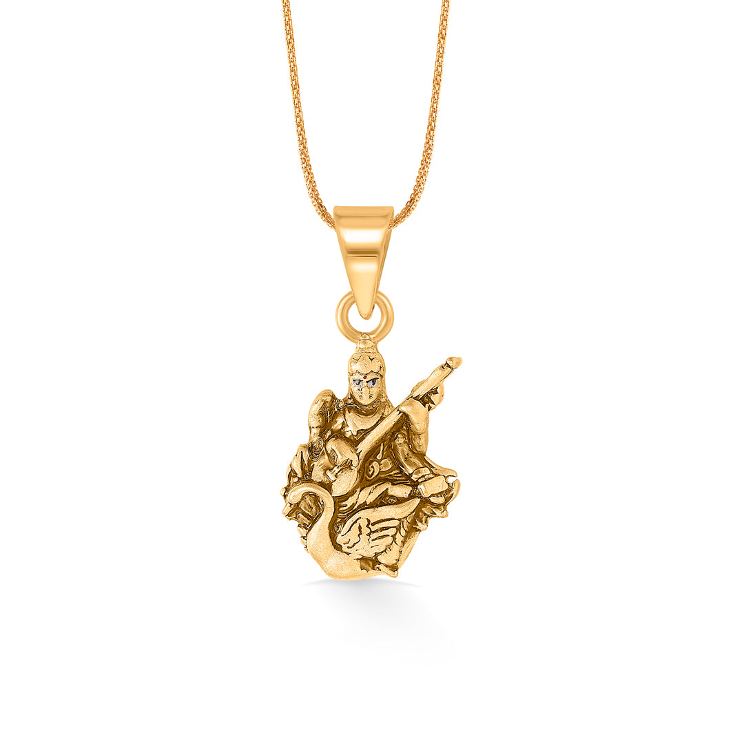 Saraswati Devi Yellow Gold Religious Unisex Pendant