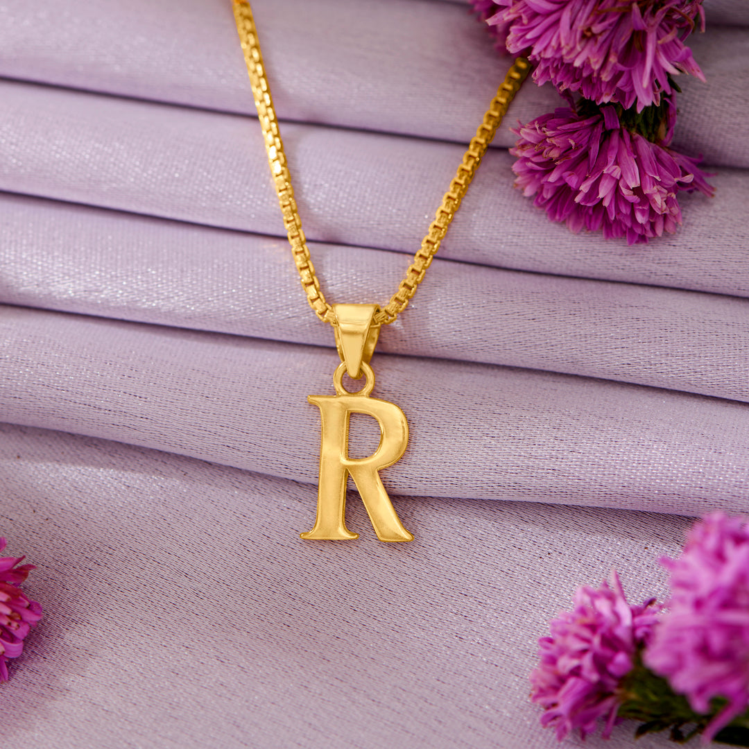 r letter yellow gold alphabet unisex pendant