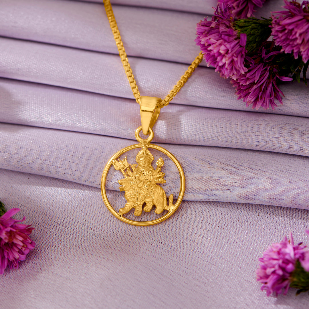 Divine Durga Mata Yellow Gold Religious Unisex Pendant