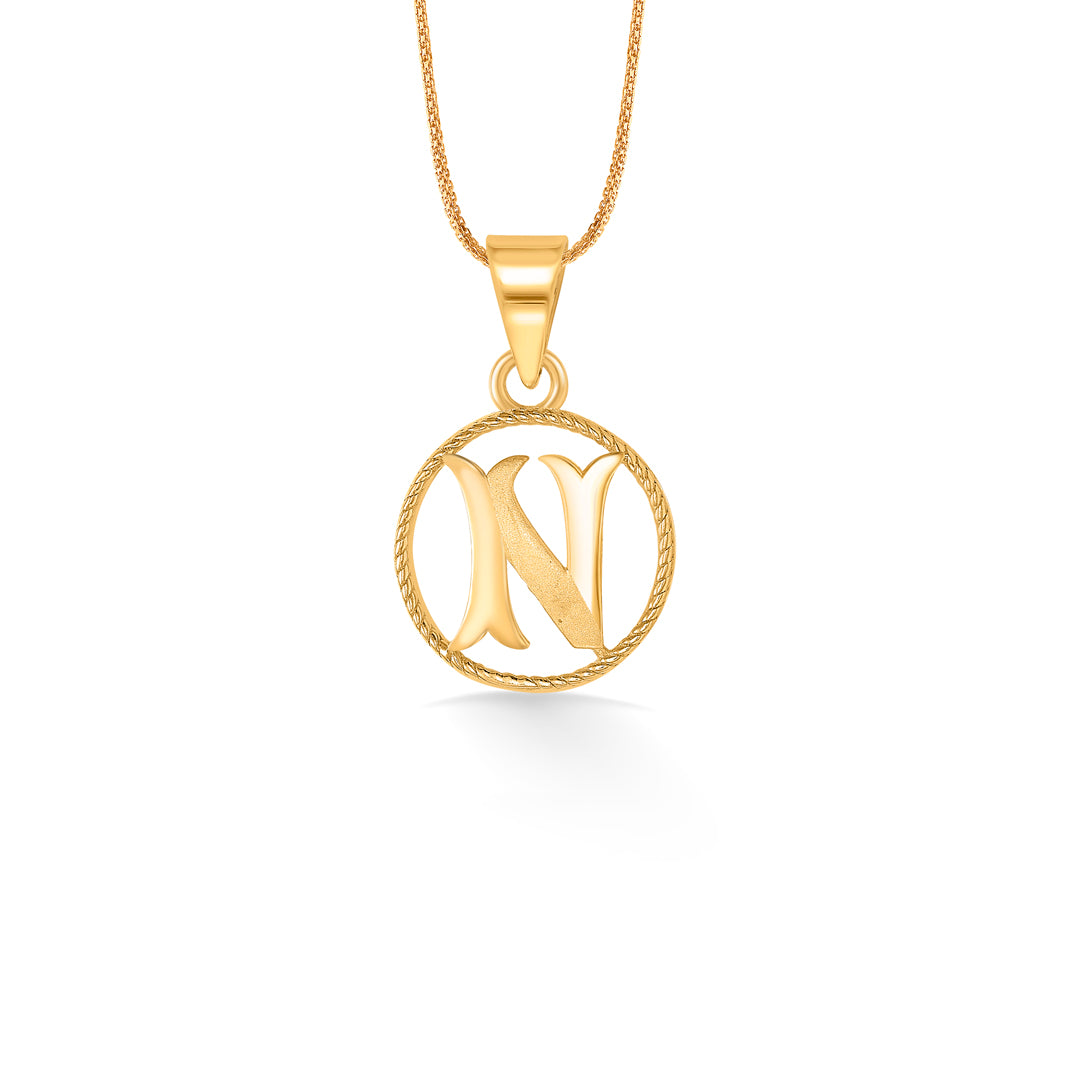 n letter yellow gold alphabet unisex pendant