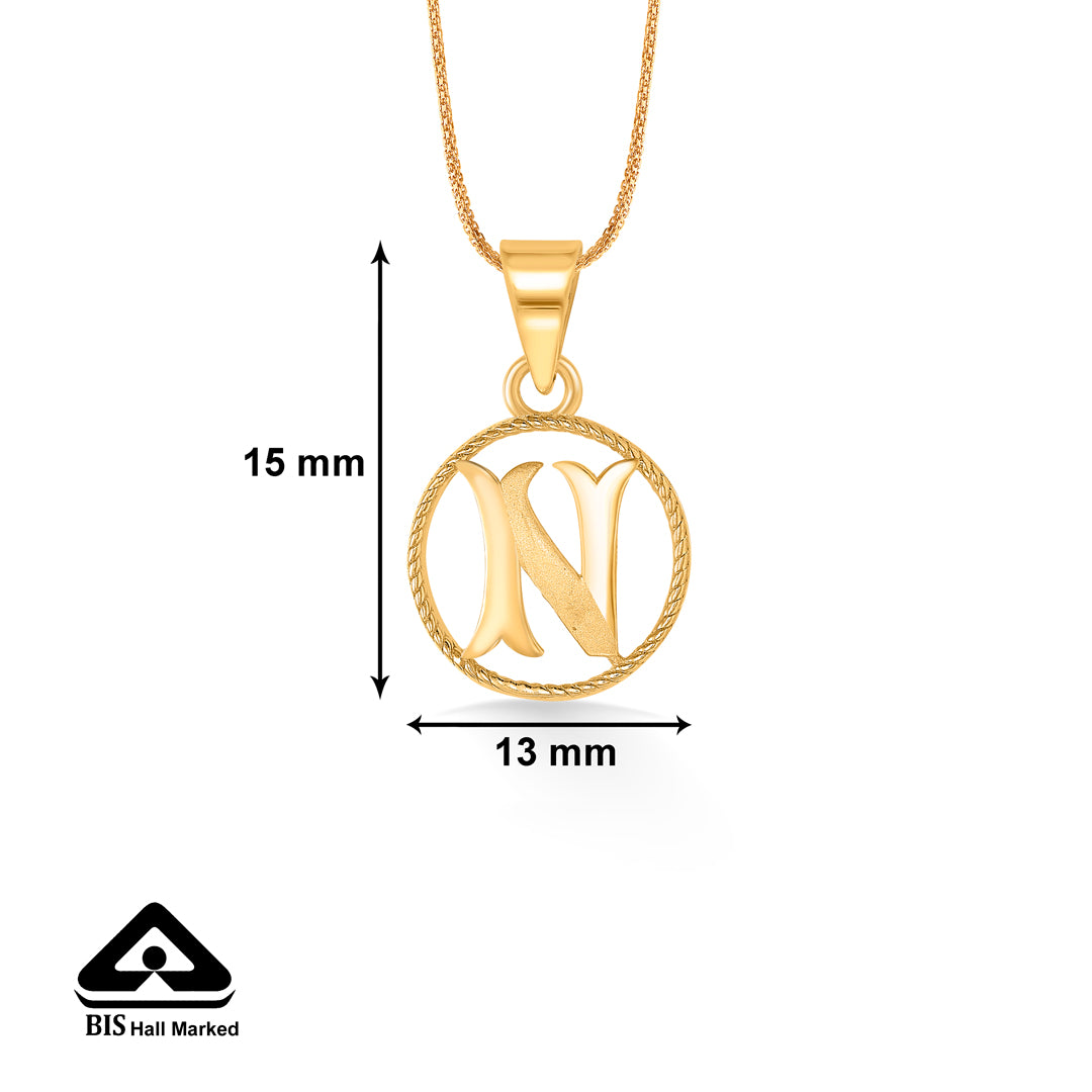 n letter yellow gold alphabet unisex pendant