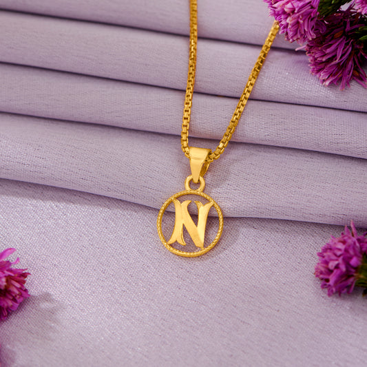 N Letter Yellow Gold Alphabet Unisex Pendant