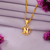 N Letter Yellow Gold Alphabet Unisex Pendant