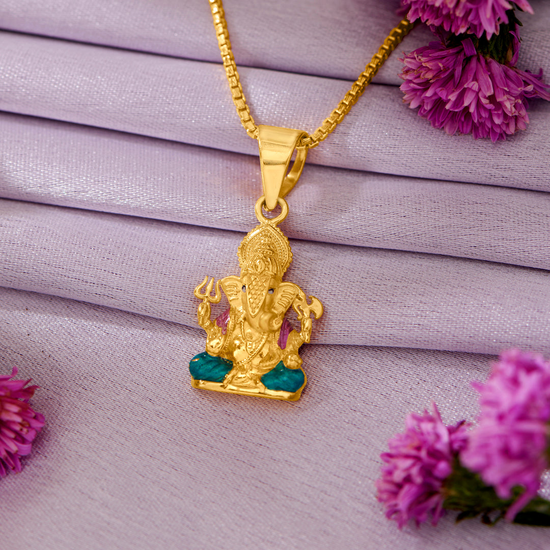 Auspicious Ganesha Yellow Gold Religious Unisex Pendant
