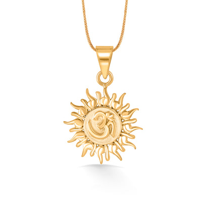 Solar Divinity Om Yellow Gold Religious Unisex Pendant