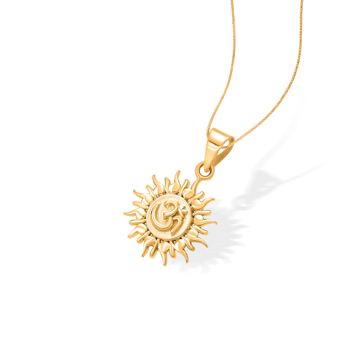 solar divinity om yellow gold religious unisex pendant