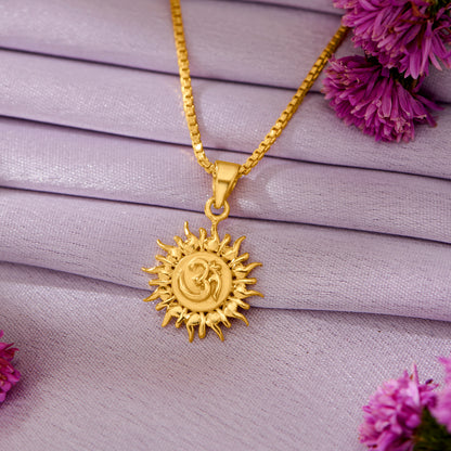 Solar Divinity Om Yellow Gold Religious Unisex Pendant