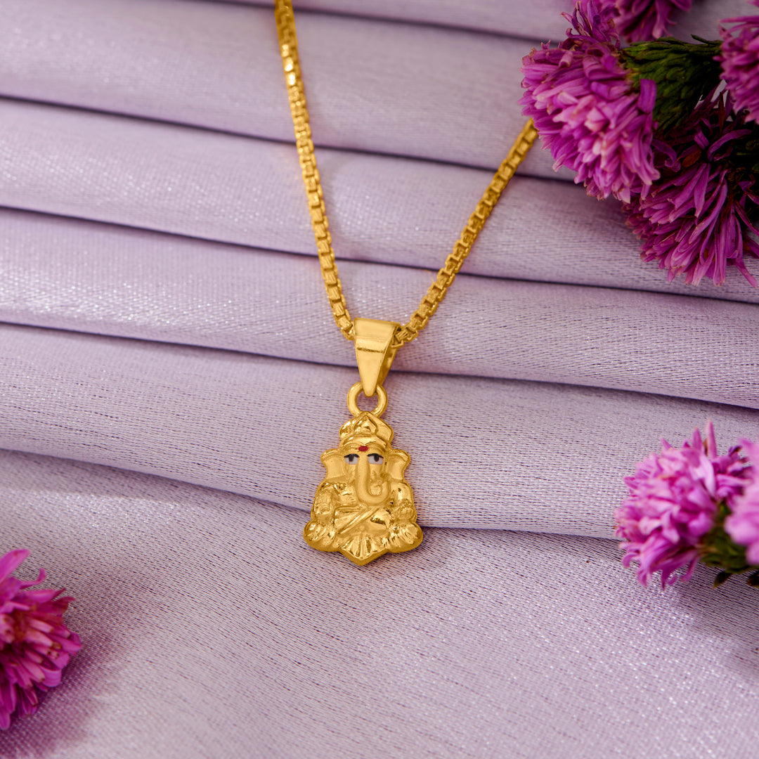 Divine Ganapati Yellow Gold Religious Unisex Pendant