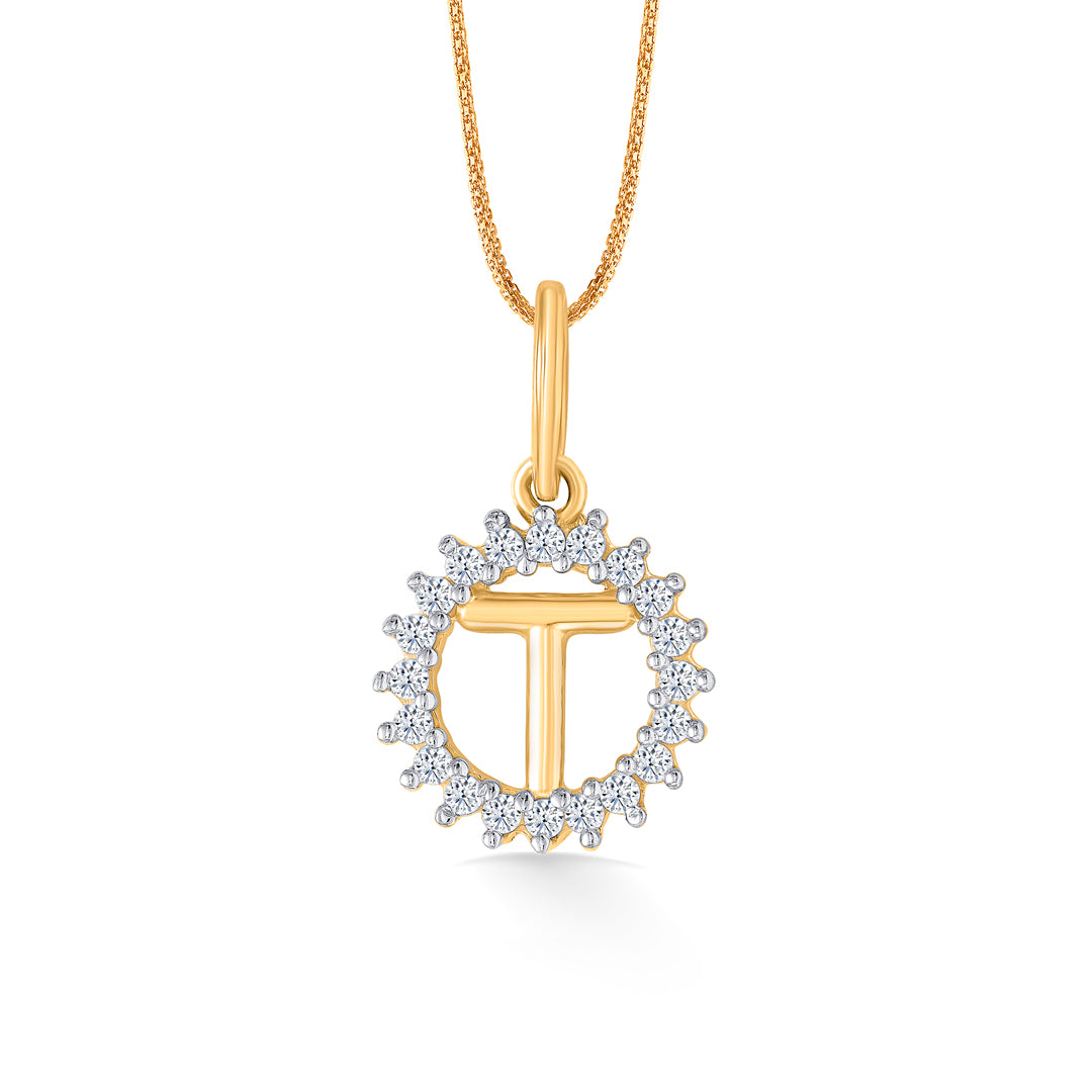 T Letter Yellow Gold Alphabet Unisex Pendant