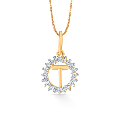 T Letter Yellow Gold Alphabet Unisex Pendant