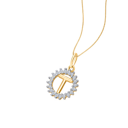 T Letter Yellow Gold Alphabet Unisex Pendant