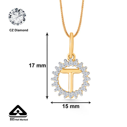 T Letter Yellow Gold Alphabet Unisex Pendant