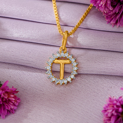T Letter Yellow Gold Alphabet Unisex Pendant