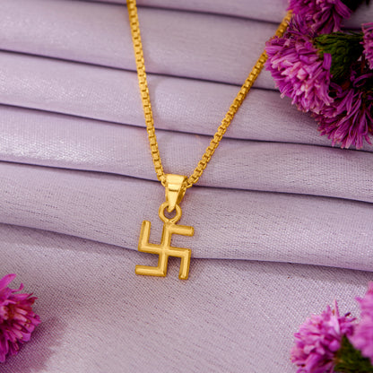 Devine Swastik Yellow Gold Religious Unisex Pendant