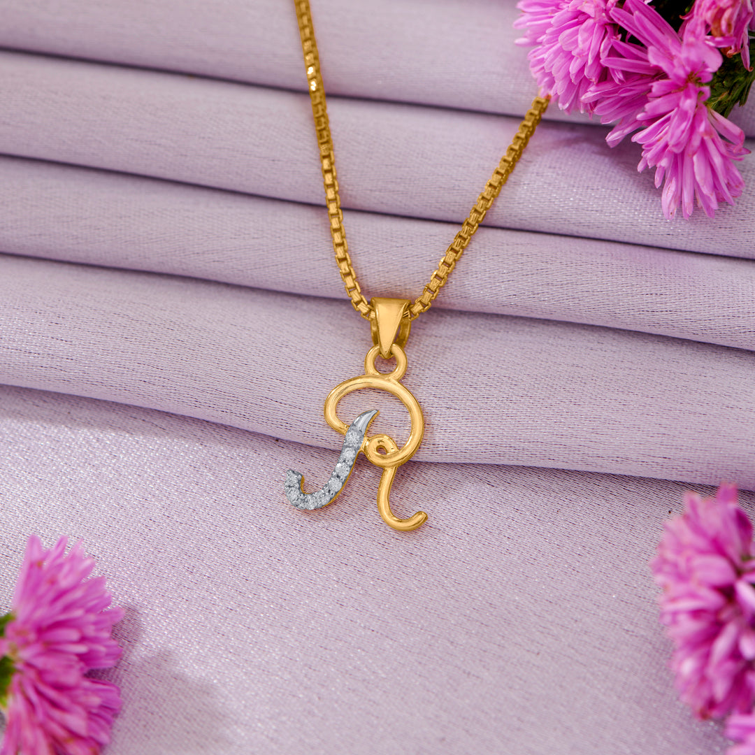 Radiant R Gold Alphabet Unisex Pendant