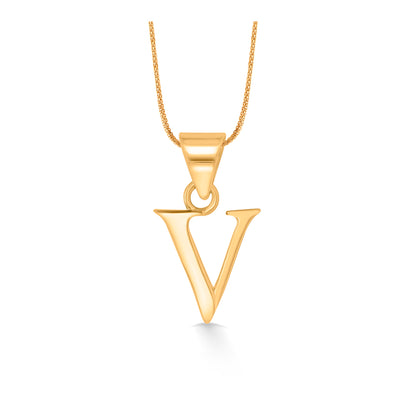 V Letter Yellow Gold Alphabet Unisex Pendant
