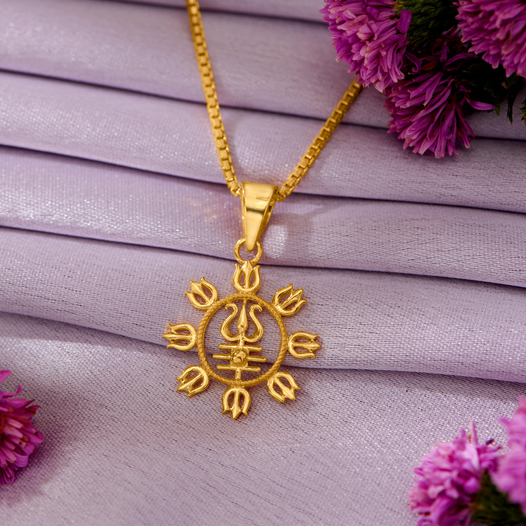 Devine Trishul Yellow Gold Religious Unisex Pendant