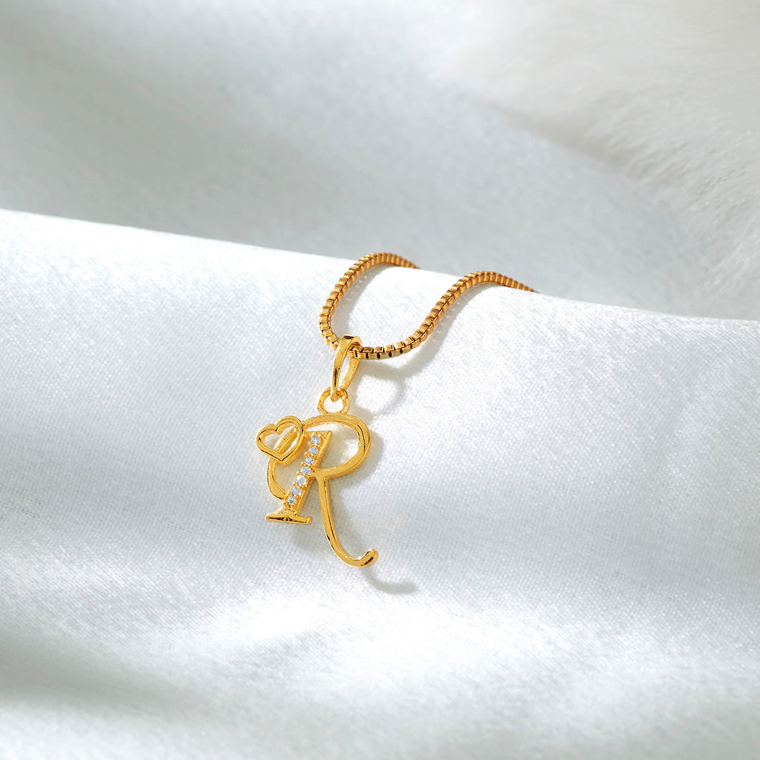 Studded R Alphabet Gold Pendant