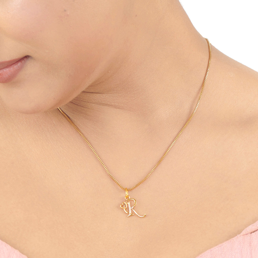 Studded R Alphabet Gold Pendant