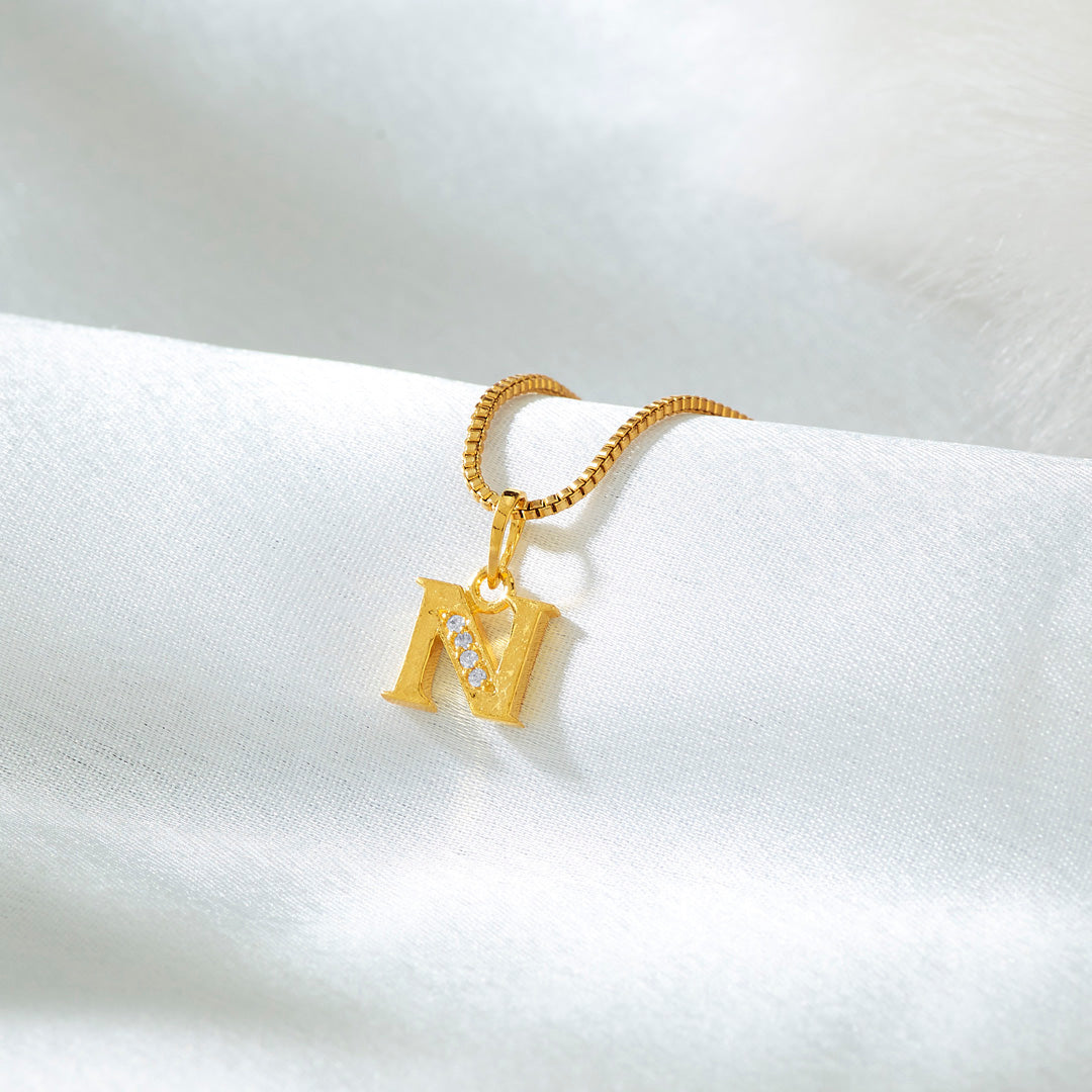 Studded N Alphabet Gold Pendant