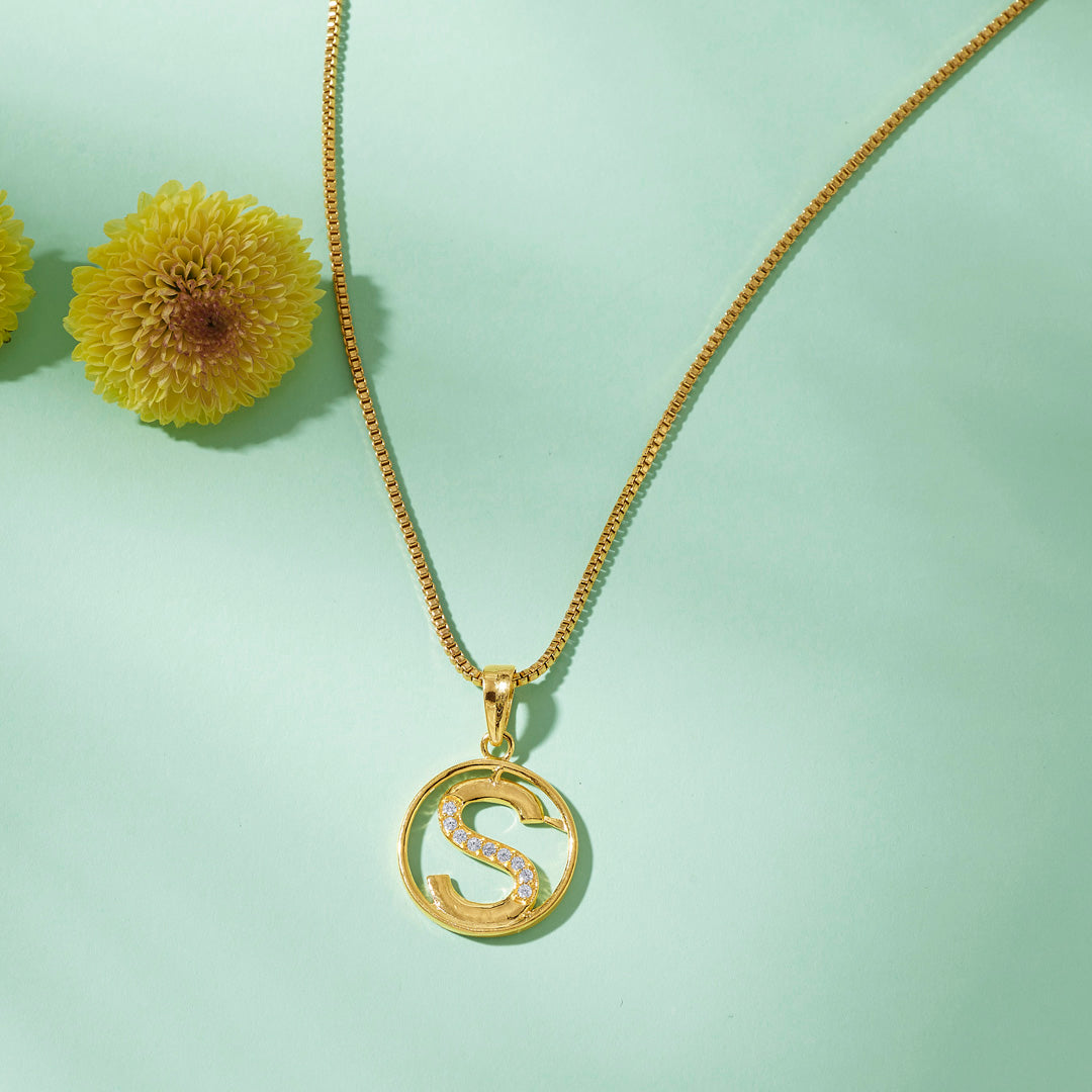 Studded S Alphabet Gold Pendant