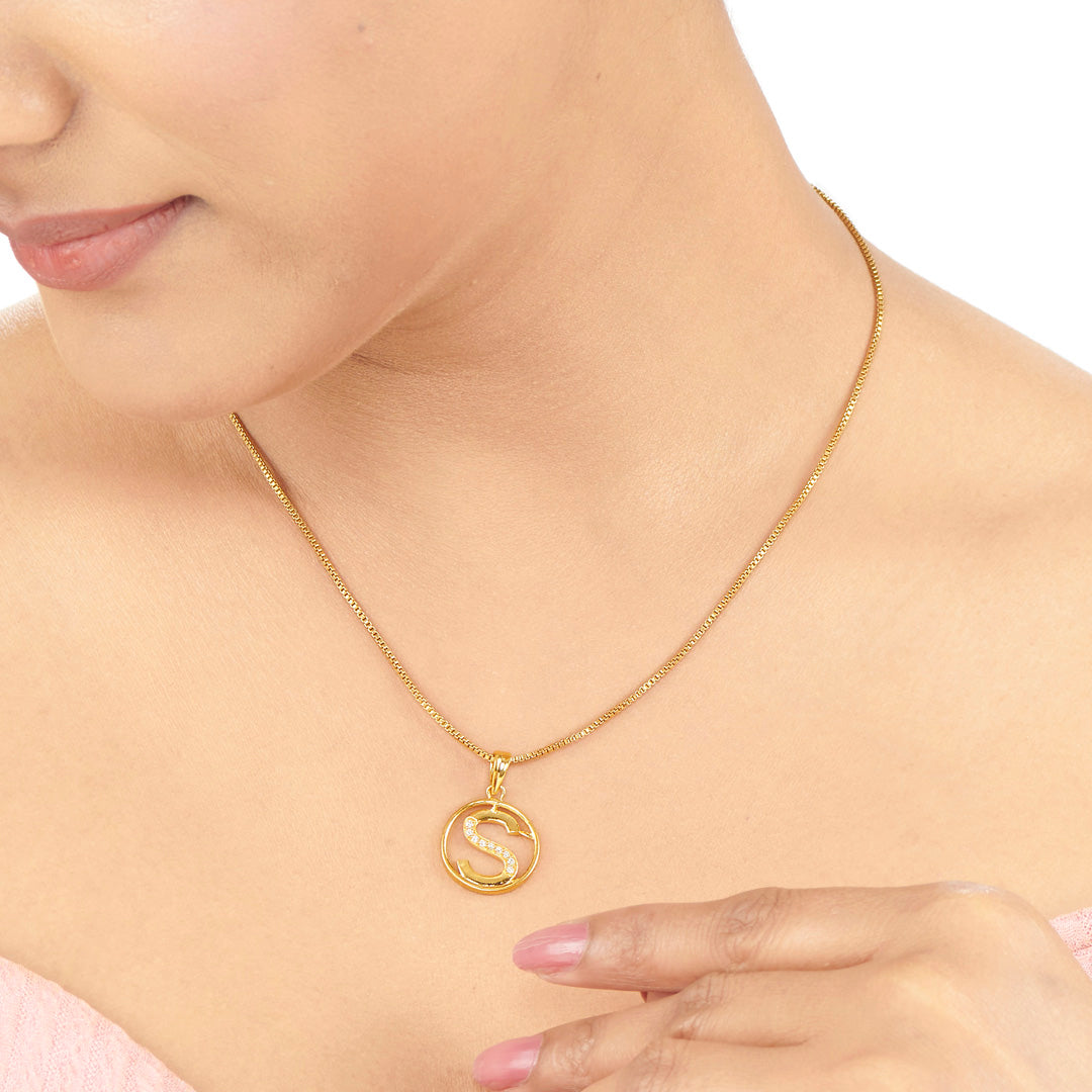 Studded S Alphabet Gold Pendant