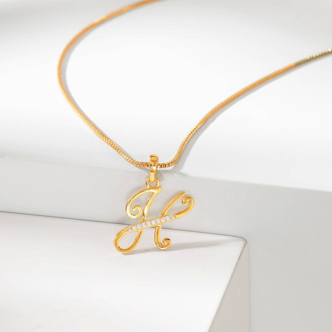 Studded H Alphabet Gold Pendant