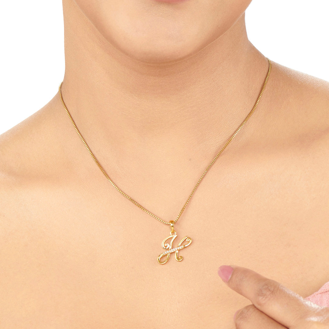 Studded H Alphabet Gold Pendant