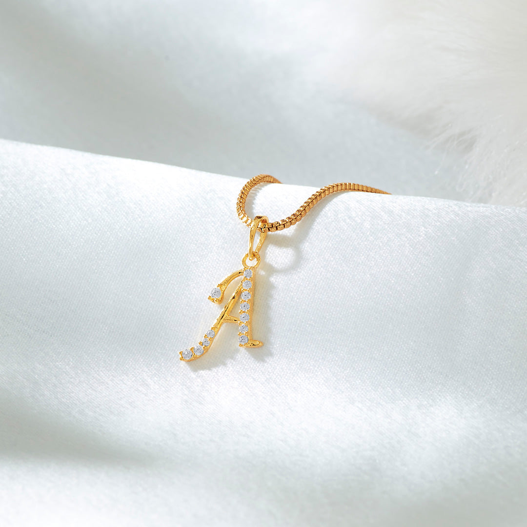 Studded A Alphabet Gold Pendant