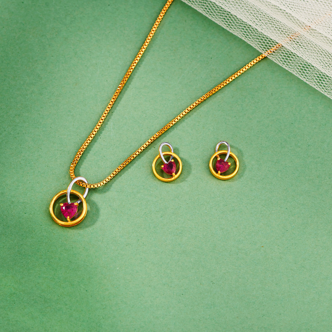 sunlit ruby gold pendant set