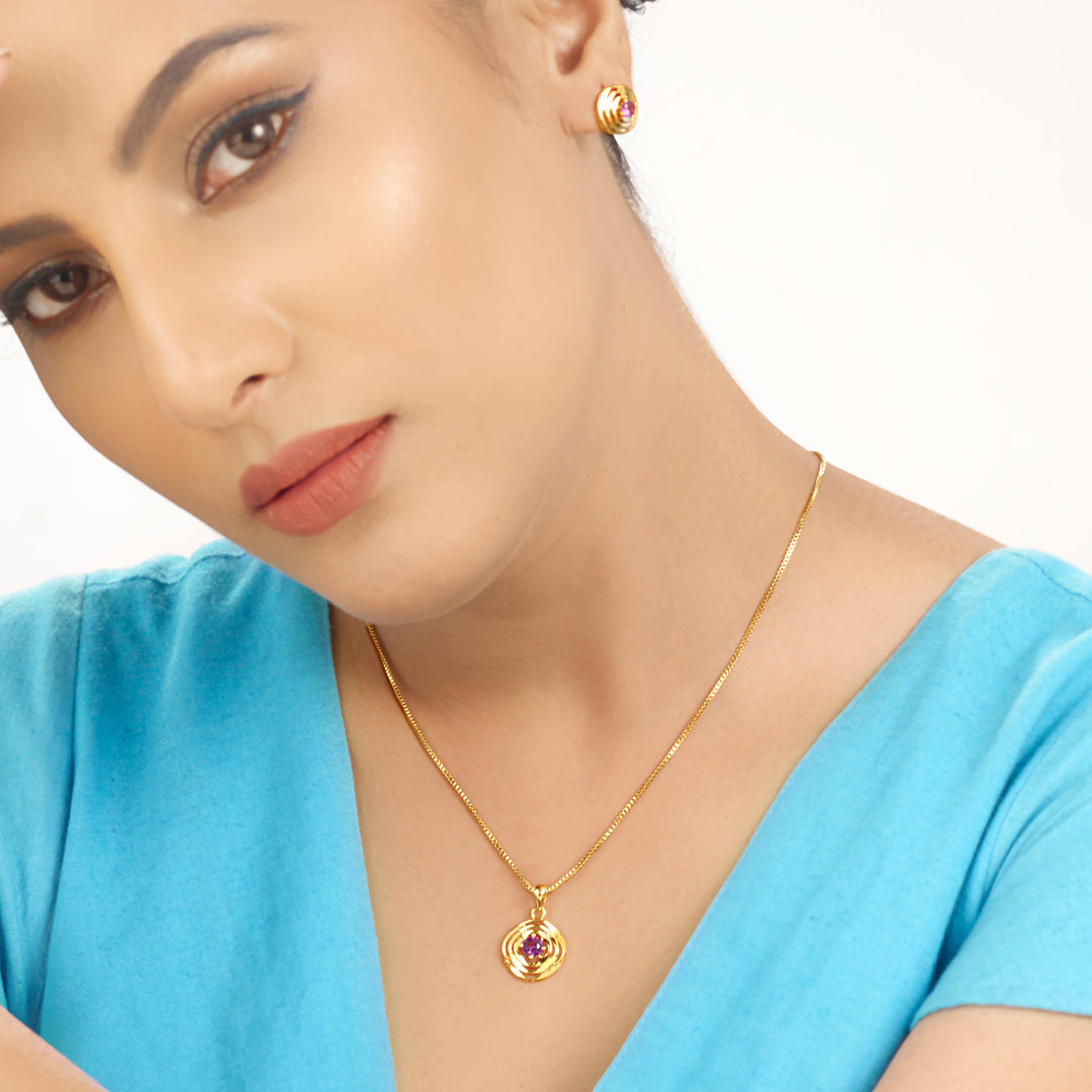 solar amethyst gold pendant set